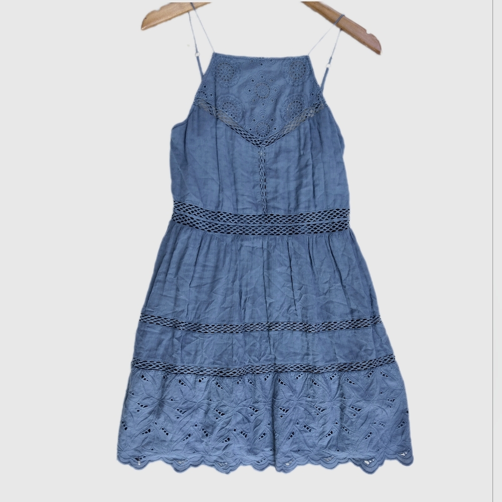 Abercrombie & Fitch Blue Eyelet Lace Mini Dress Size M Bohemian